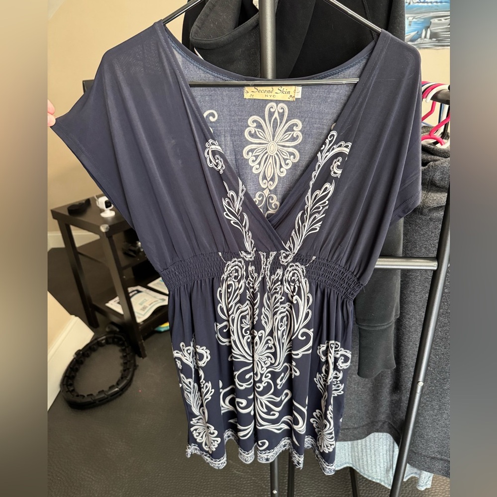 Navy Blue Embroidered Women's Top